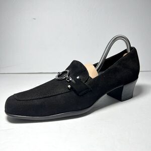 Munro American Womens Black Heeled Suede Loafer Shoes 7N